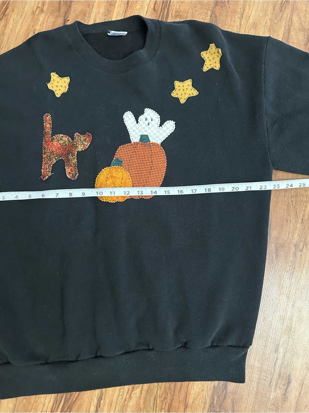 Vintage Jerzees Halloween Patchwork Ghost Pumpkin Crewneck Sweatshirt Womens XL - Picture 6 of 7